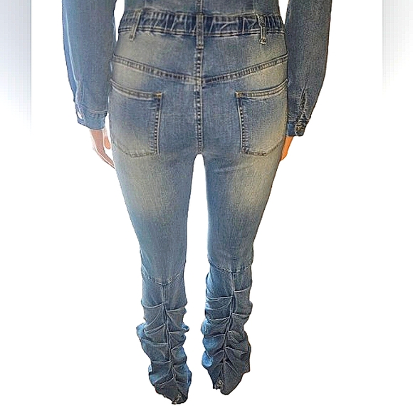 Fashion Nova Blue Denim Jumpsuit L Tall - Picture 7 of 9